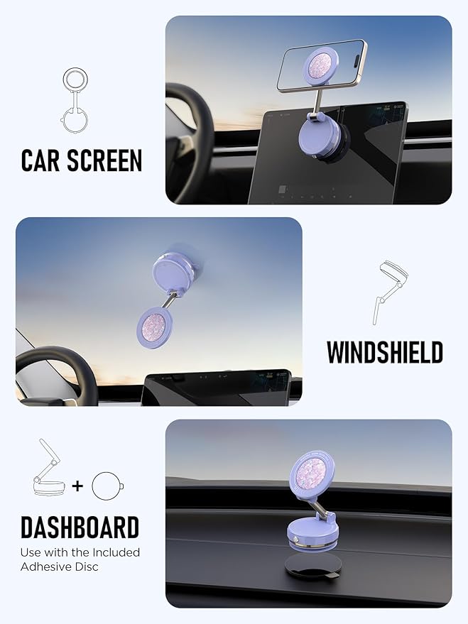 Upgraded Vacuum Magnetic Car Phone Holder for MagSafe[108+LBS Strongest Suction & 3000gf Strongest Magnetic],360° Adjustable Suction Cup Phone Mount for Car,Gym,Mirror,Men Women-Purple
