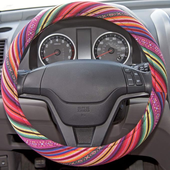 BDK Colorful Woven Boho Bohemian Hippie Style Steering Wheel Cover for Women - Fits Most Standard Wheel Sizes 14.5-15 inch Colorful Patterns