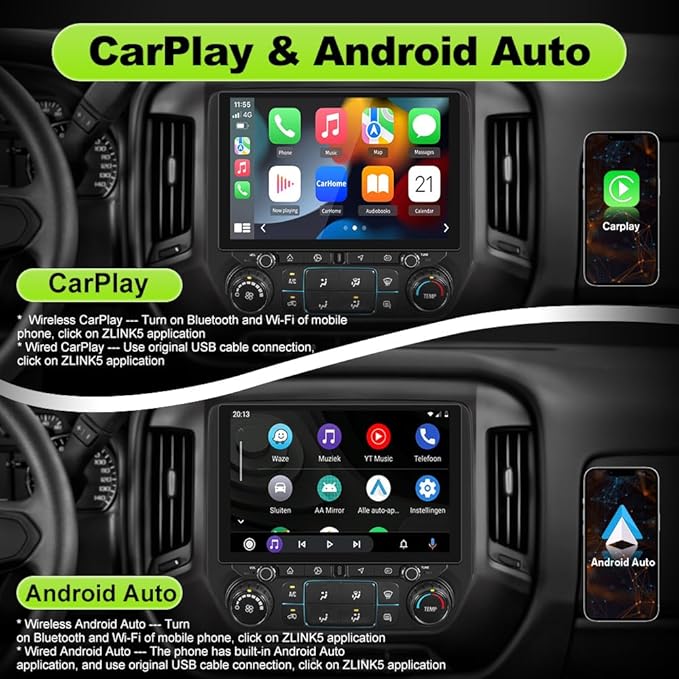 11.5 inch IPS Touchscreen Car Radio for Chevrolet Chevy Silverado GMC Sierra 2014-2018 (4GB RAM+64GB ROM), Android 13 Stereo with Wireless CarPlay Android Auto BT GPS SWC Backup Camera