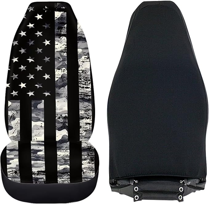 ELEQIN Squirrel Front Car Seat Covers 2pcs, Black Camo US Flag Automotive Seat Covers Car Accessories Universal Size Fit for Most Cars,SUVs&Trucks&Vans