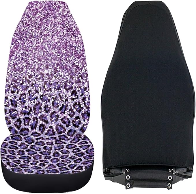 Gradient Purple Leopard Print Car Seat Cover, Design Car Seat Covers Protector, Set of 2 for Front Seats