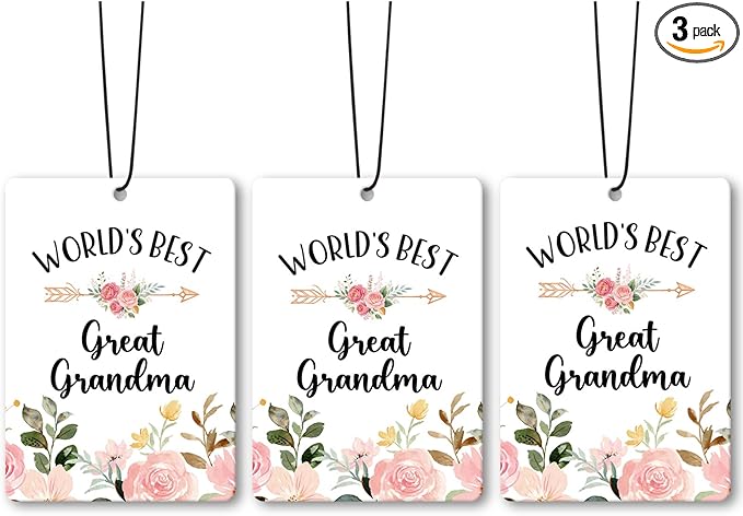 Great Grandma Gifts Car Air Freshener Accessories 3pcs, World's Best Gifts for Granmda Christmas, Pink Flower Rustic Hanging Scent Lavender Fragrance Card for Women Closet Bathroom Home Decor