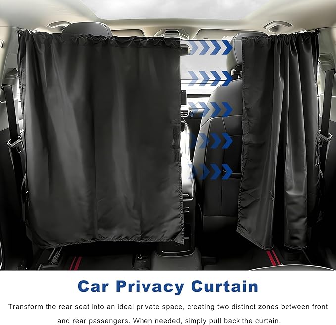 1PCS Car Privacy Curtain, Removable Auto Rear Seat & Side Window Sunshade Divider Curtain with Storage Bag, Backseat Partition Curtains Window Covers for Camping Nap Sleeping