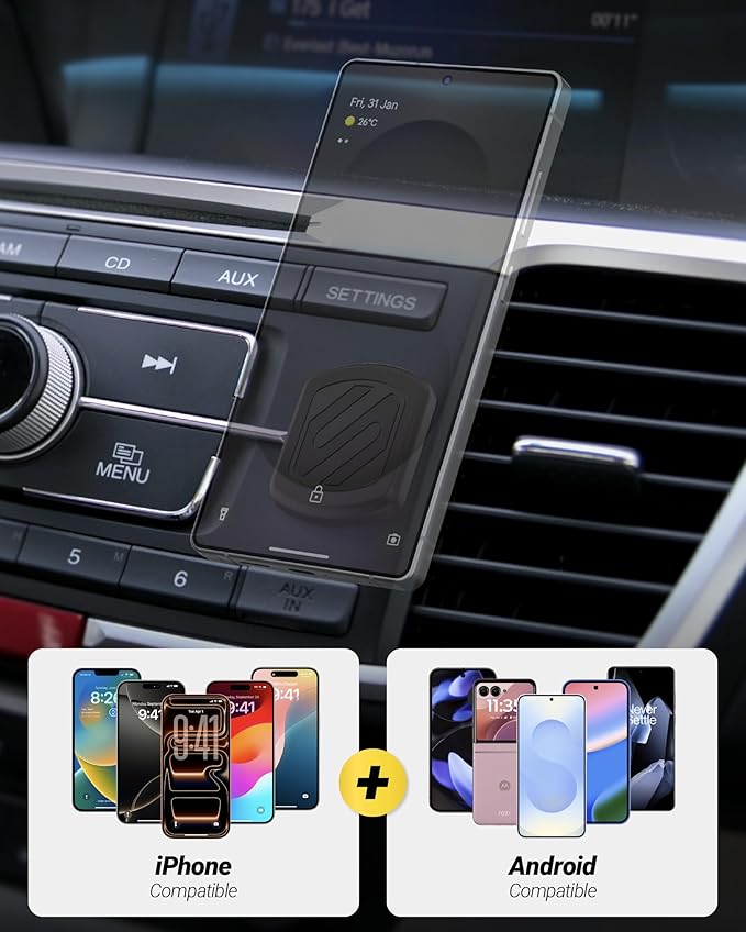 Scosche Extra Strength Magnetic 3M Flush Mount Phone Holders for Your Car Dashboard and Flat Surfaces, Low Profile Cell Phone Holder with Thick Metal Plate for iPhone and Android, Not MagSafe, 2-Pack