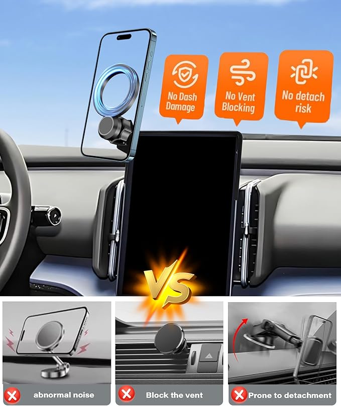 Magnetic Car Phone Mount for 2025 2026 Volvo EX30 Accessories, for MagSafe Strong Magnets Cell Phone Holder 12.3-Inch Screen Cradles, with Portable Phone Gripper 360° Rotation