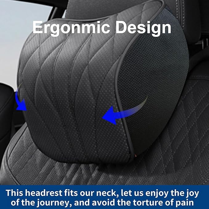 2 Packs Car Neck Pillow for BMW X3 X5 X1 X2 X4 X6 X7 1 2 3 4 5 6 7 Series Car Soft PU Leather Headrest and 100% Memory Foam Car Seat Pillow Head Neck RestCushion Accessories
