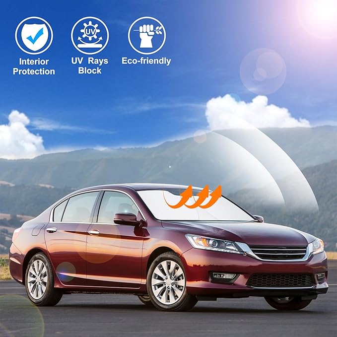 Windshield Sun Shade Custom Fit for 2013 2014 2015 2016 2017 Honda Accord Accessories Foldable Sunshade Sun Blocker Protect Car from Sun Rays & Heat Damage Keep Car Cooler