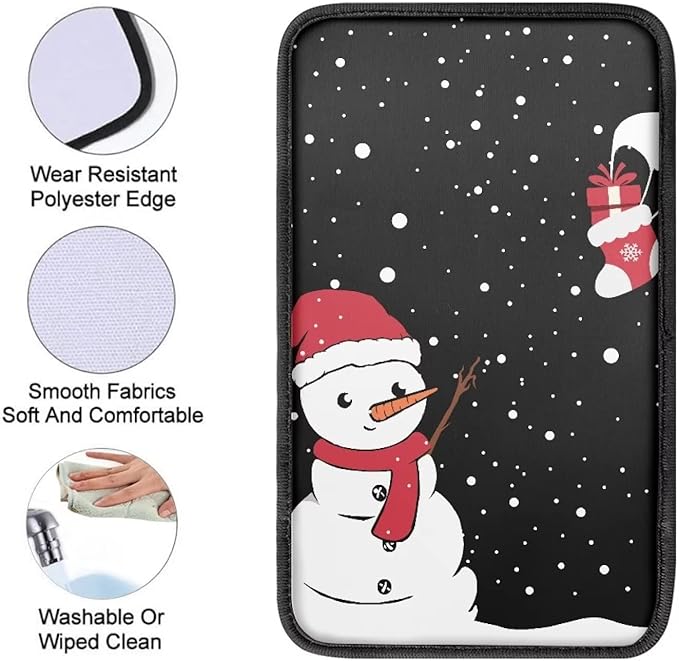JEOCODY Christmas Snowman Console Armrest Cover Universal Fit for Most Vehicle, SUV, Truck Car Accessories