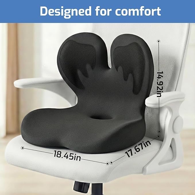 Memory Foam Seat Cushion,Orthopedic Ergonomic Seat Cushions for Tailbone,Sciatica, and Back Pressure Relief,L-Shaped Design & Adjustable Strap,Lumbar Support Pillow for Office,Car,Desk Chair