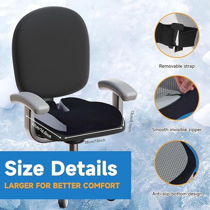 Seat Cushions for Office Chairs Wheelchair Cushion for Long Sitting Back Pain，Memory Foam Seat Car Computer Desk Chair Cushion，Coccyx Cushion for Tailbone Pain Relief Cushion Office Chair Black White