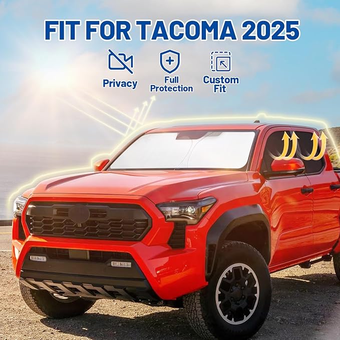 Car Window Shades for Toyota Tacoma 2024 2025 2026, Privacy Window Covers 6PCS for Side, Rear & Windshield, Car Shield Sunshade for Privacy Protection, Heat Blocking, Camping and Parking
