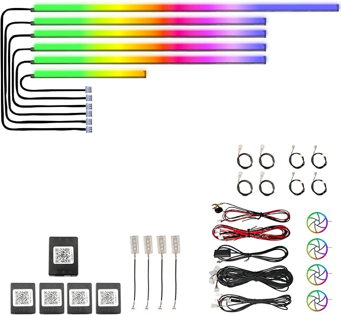 Acrylic Car LED Ambient Light, Fiber Optic Interior Light Strip, 24 Million Types, Ambient Light KKT that Swings with The Melody of Music (Dreamcolor 22 in 1)