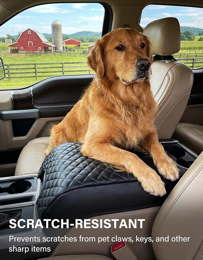 Center Console Cover for 2015-2020 Ford F150 Accessories, 2017-2022 F250 F350 F450 F550, 2018-2024 Expedition, PU Leather Middle Console Cushion Armrest Cover Protector (FITS Bucket Seat Only)