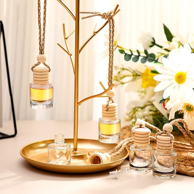 BBTO 100 Pcs Car Air Fresheners Diffuser with Wooden Cap Empty Aromatherapy Diffuser Clear Fragrance Holder Pendant Hanging Perfume Fresheners Bottles for Car Decor(Classic,Clear)