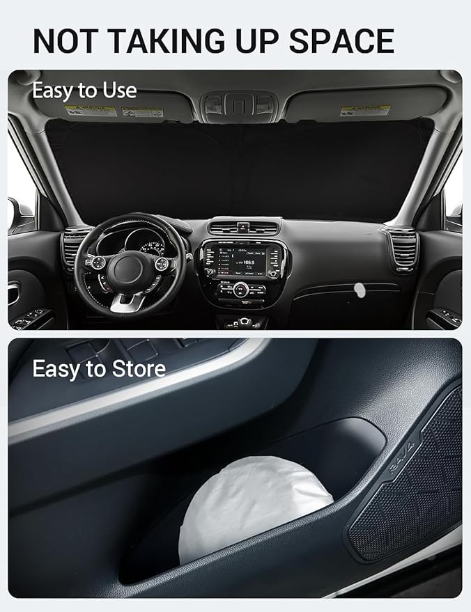 Proadsy 2026 Upgrade Windshield Sun Shade Custom Fit 2014-2019 Kia Soul Foldable Front Sunshade Protector Sun Visor Blocks UV Rays Keep Car Cooler