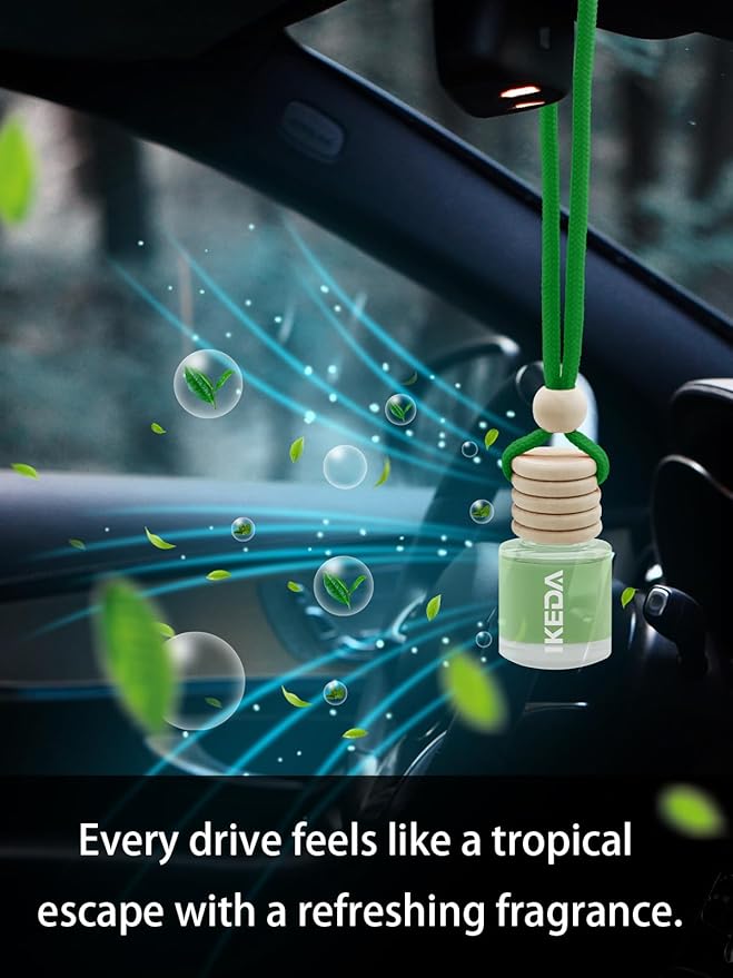 Ikeda Car Air Freshener: Hanging Car Smell Air Freshener | 10ml Hanging Car Perfume | Long Lasting Fragrance | Strong Scents Diffuser for Auto Home (Green tea|Circular)