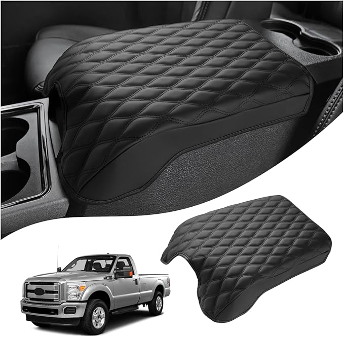 Autorder Center Console Cover for 2011-2016 Ford F250/F350/F450/F550 Accessories Armrest Cushion Cover Leather Middle Console Covers Anti-Scratch Armrest Pad for Pet (Bucket Seat Only)