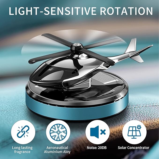 Car Air Freshener, Helicopter Solar Energy Rotating Aromatherapy Al Alloy Diffuser,Long-Lasting Fragrance, Interior Decoration Accessories Diffuser for Car and Home（Blue）