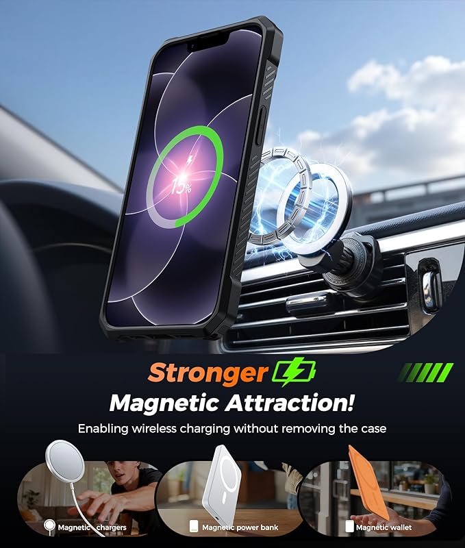 FNTCASE for iPhone 17e Phone Case: for iPhone 16e Case with [360 Spin Magnetic Ring Kickstand] [Compatible for MagSafe] [Screen Protector] Heavy Duty Military Grade Protection Case with Stand Green