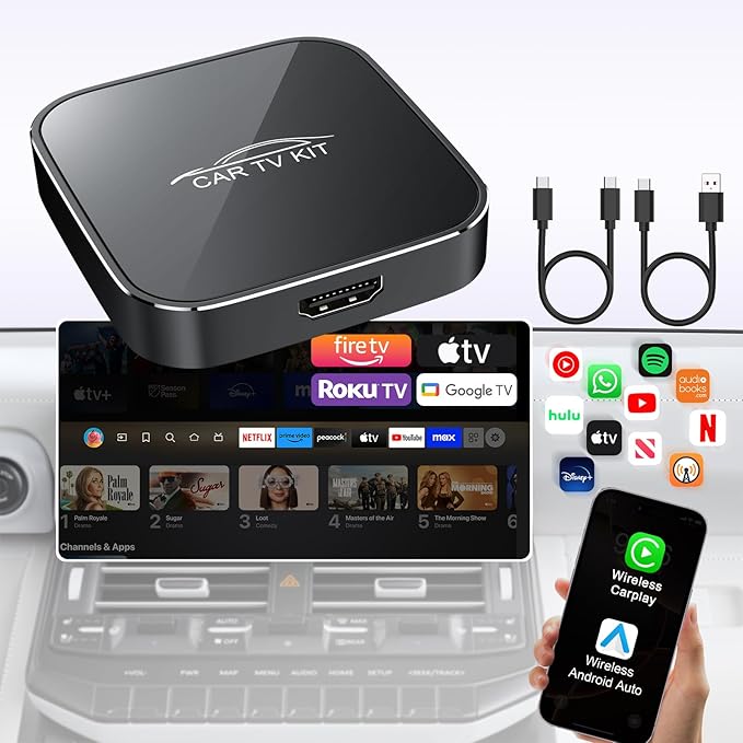 Car TV Mate Pro with Wireless CarPlay and Android Auto Adapter,Upgrade HDMl Multimedia Adapter for TV Stick Converter,HDMI Car Play Dongle (Black)