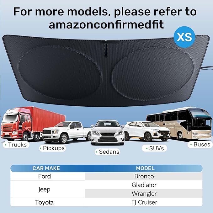 2025 Upgraded Zanch Car Front Windshield Sun Shade - Ultimate UV Protection & Heat Reduction|Innovative No Light Leakage Technology|Foldable Design for Jeep/Toyota, XSmall(60''x21'')