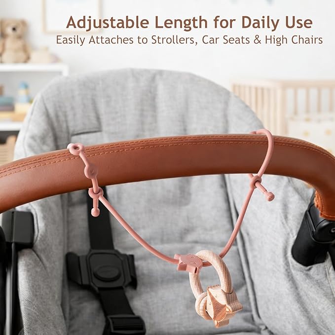 ROCCED Toy Straps for Baby 6pcs, Silicone High Chair Toys Straps Stroller Accessories Toddler Bottle Strap Car Seat Toys Baby Travel Essential Silicone Animal Design Blush+Ivory+TER