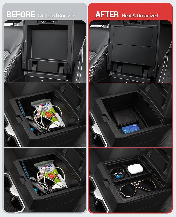 Ecarzo 3PCS Center Console Organizer for 2024 2025 2026 Toyota Tacoma Armrest Hidden Storage Box, Maximize Space & Reduce Clutter, Tacoma Interior Accessories