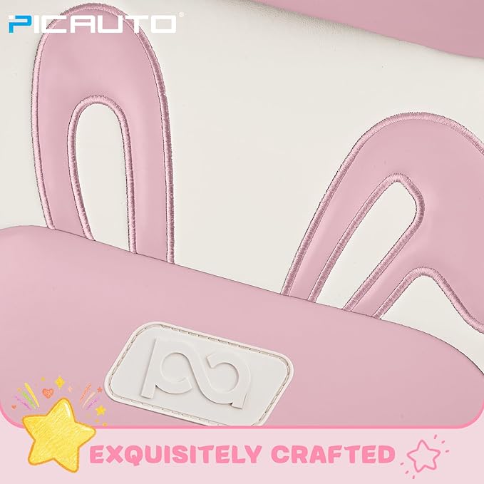 PIC AUTO Car Seat Covers, Cute Rabbit Premium Pink Leather Seat Covers, Universal Fit Front Seat Covers for Cars, Trucks, SUVs, Soft & Wear-Resistant Auto Interior Protection with Airbag-Compatible