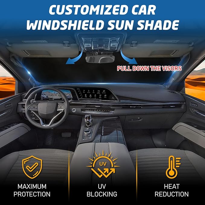 Car Windshield Sun Shade, Reflective Windshield Sunshade with Storage Pouch for UV Rays & Heat Protection, Foldable Sun Blocker Fits Sedan, SUV & Hatchback