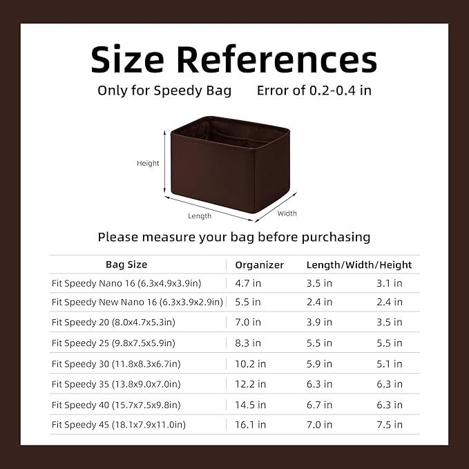 DGAZ Silk Purse Organizer Insert Fits LV Speedy 16/20/25/30/35/45 bags，Silky Smooth Bag Organizer，Luxury Handbag & Tote Shaper（Global Brown，SP25）
