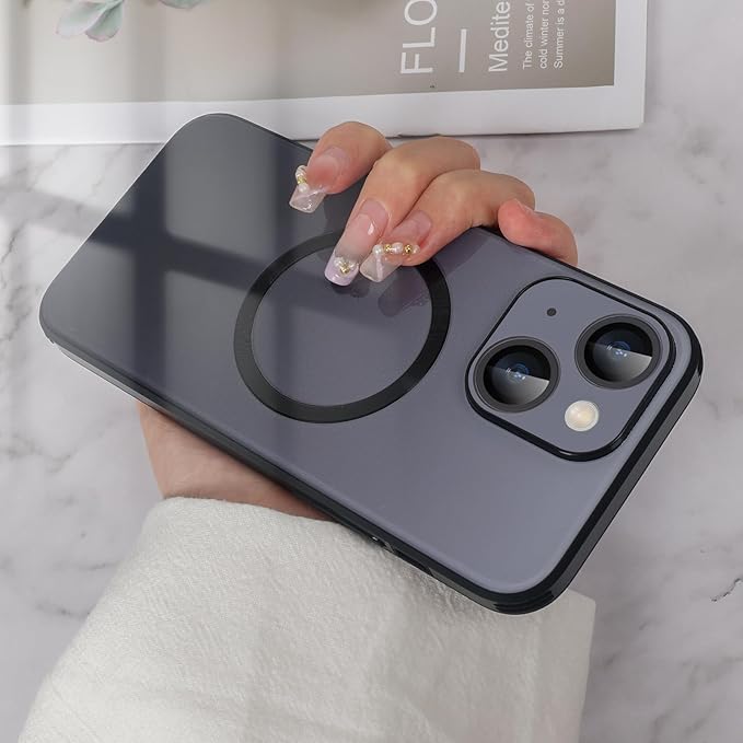 Guppy Compatible with iPhone 13 with MagSafe Case, Magnetic Gradient Case with MagSafe Charging, Gradient Glass Back Cover with Lens Film-Black