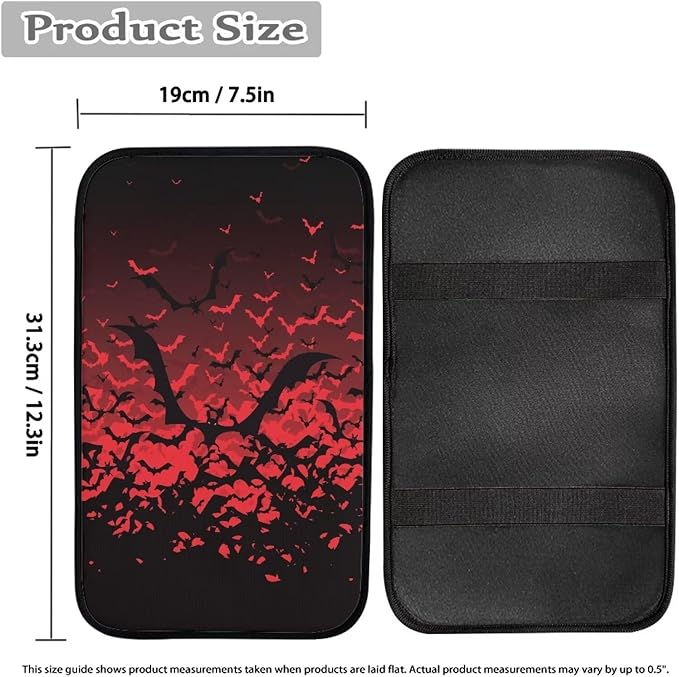 Red Bat Armrest Pad Cover for Cars Arm Rest Cushion Pads Car Center Console Cushion Non Slip Car Accessories Car Christmas Decoration