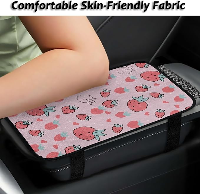 CLOHOMIN Stawberry Car Center Console Cover Cute Pink Car Arm Rest Covers Winter Auto Armrest Cushion Pad Accessories for Most Vehicles Warm Auto Center Console Pad