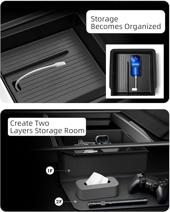 WinDu 2026 Model Y Juniper Accessories 5PCS NEW Center Console Organizer Tray for Tesla 2025-2026 Model Y Juniper Storage Tray [Silent Lining,Smooth Sliding] Armrest Hidden Box Cup Holder Camera Cover