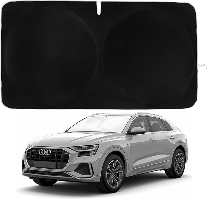 Windshield Sun Shade -Certified 99.87% UVB & 99.02% UVA Car Sun Shade. Award Winning Sunshade - Patented Technology | Compatible for Audi Q8 E-Tron 2019-2025 | Car Shades by Kinder Fluff
