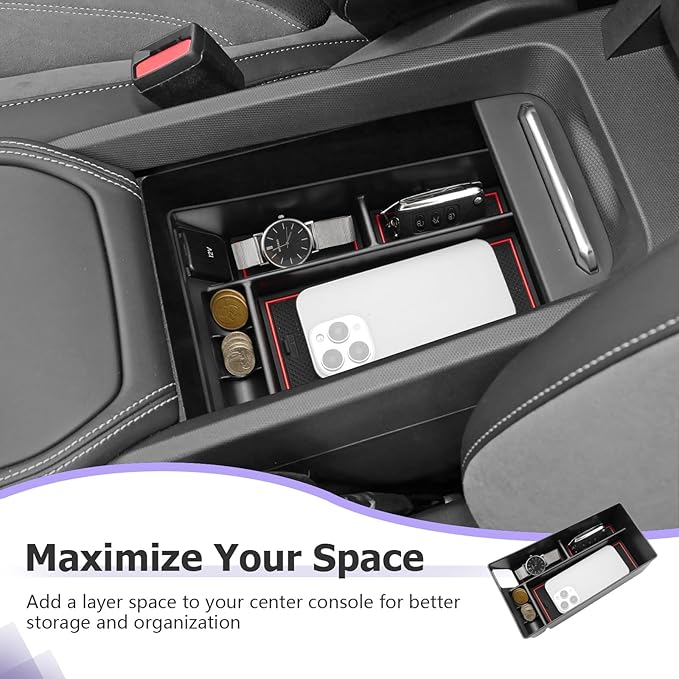 LUWU 2024 Mustang Mach E Center Console Organizer for 2021-2024 Ford Mustang Mach E Select/Premium/GT Accessories Armrest Console Storage Box Glove Organizer Tray ABS Material (Red)