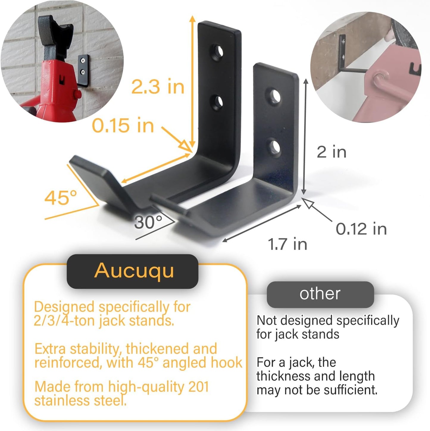 8 Packs Jack Stands Wall Mount Organizer, Heavy Duty Stainless Steel Holder Hook Fits 2 & 3 & 4 Ton Jack Stands