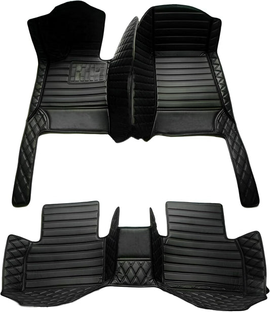 Add Personal Touch to Your Vehicle with IMEISH Customizable Logo Text Car Mats for 99% of vehiclesPads Protection Non-Slip Leather Floor Liners (Black Green Stripe)