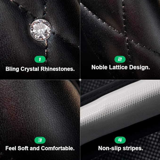 Xizopucy Black Red Steering Wheel Cover, Universal Car Steering Wheel Protector with Crystal Rhinestones Anti-Slip Soft Interior Accessories for Women and Girl Fit 14.5-15 inch