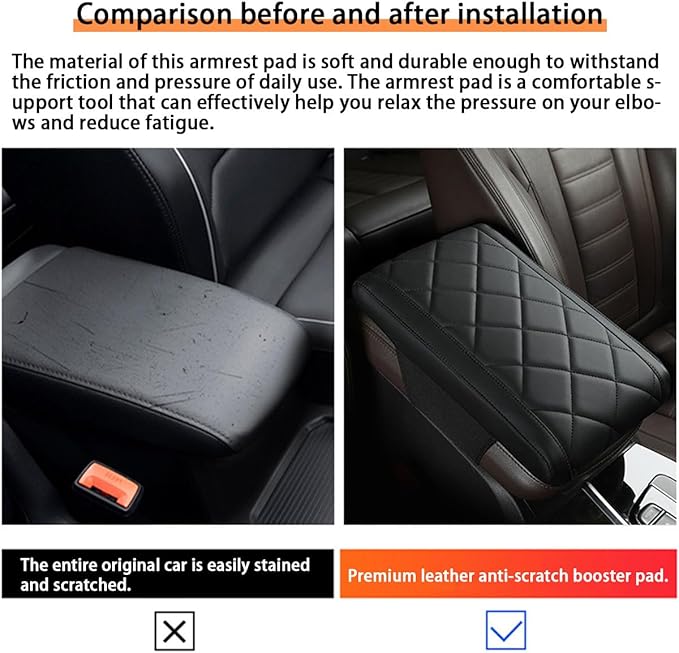 Upgrade Car Console Armrest Pad,Car Armrest Cushion with Comfortable Memory Foam,Premium PU Leather Car Armrest Cover,Universal Car Center Console Pillow,Car Accessories(Black3)