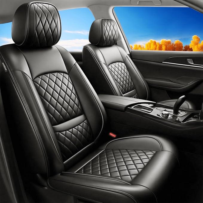Fit for Equus Seat Covers Compatible with Hyundai Equus 2011-2016 - Waterproof Breathable Leather Automotive Seat Cushions Protector,Airbag Compatible,Only 2 Front seat Covers(Black)