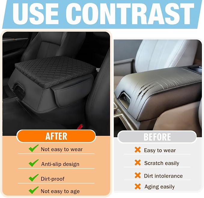Center Console Cover for Ford F150 2015-2020, F250/F350/F450 2017-2022 & Expedition 2018-2024,Bucket Seat Central Thickened Armrest Box Cushion PU Leather Anti-Scratch Protector Interior Accessory