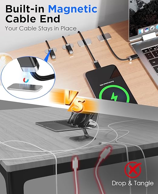 Magtame USB C to USB C Cable 2 Pack [3.3/5FT], StayCable with Magnetic Metal Plate Holder, 60W Fast Charging Type-C Charger Cord, Cable Management for iPhone 17/16/15, Laptop, Car, Original Design