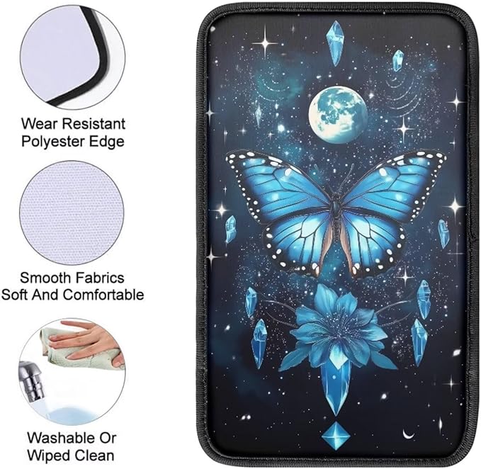 Universal Center Console Pad Butterfly Moon Star Print Armrest Cushion Cover for Car Dust-Proof Automotive Armrest Seat Box Cover for Truck Sedan SUV