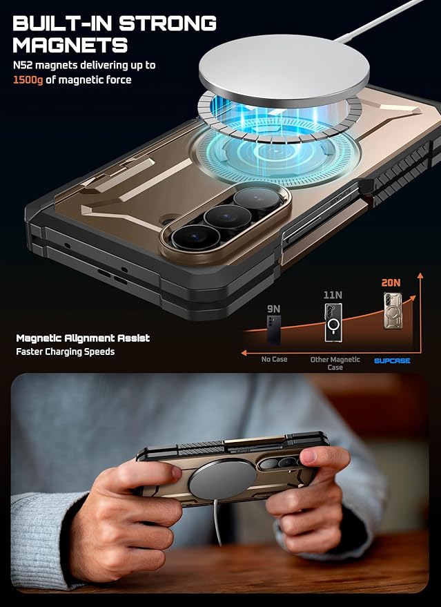 SUPCASE for Samsung Galaxy Z Fold 7 Case with Kickstand (UB Grip), [Compatible with MagSafe] [Built-in Tempered Glass Screen Protector] [Hinge Coverage] Military-Grade Protection Phone Case, Desert