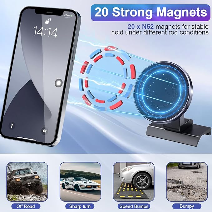 Kaishengyuan Magnetic Car Phone Holder for Toyota Tacoma 2016-2023, 3rd Gen Tacoma Dashboard Clip Cell Phone Cradles Adjustable 20x Super Strong Magnet Phone Stand Phone Mount Fit for All Smartphone