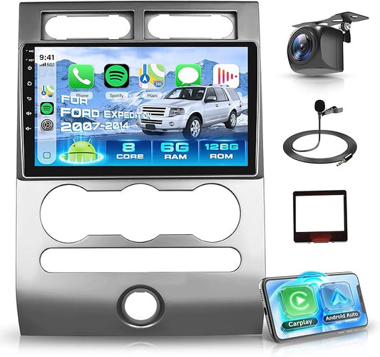 8 Core 6G+128G Android 15 Car Stereo for Ford Expedition 2007-2014 (Manual A/C), Wireless Carplay Android Auto, 9'' Touchscreen with GPS/Bluetooth/FM/DSP/5G-WiFi 360° Panoramic View Backup Camera SWC