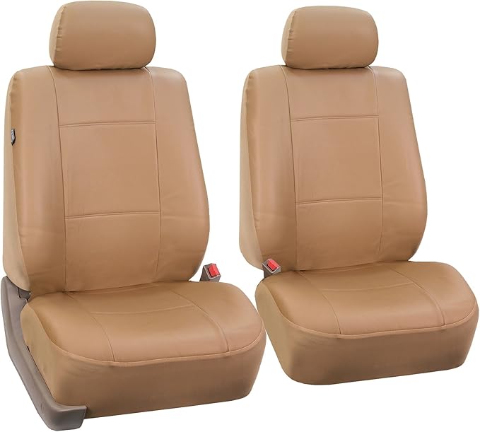 FH Group Automotive Car Seat Cover Premium PU Leather Front Pair Set Seat Covers Airbag Compatible Easy to Install with Air Freshener - Universal Fit for Cars Trucks and SUVs (Beige) PU002102