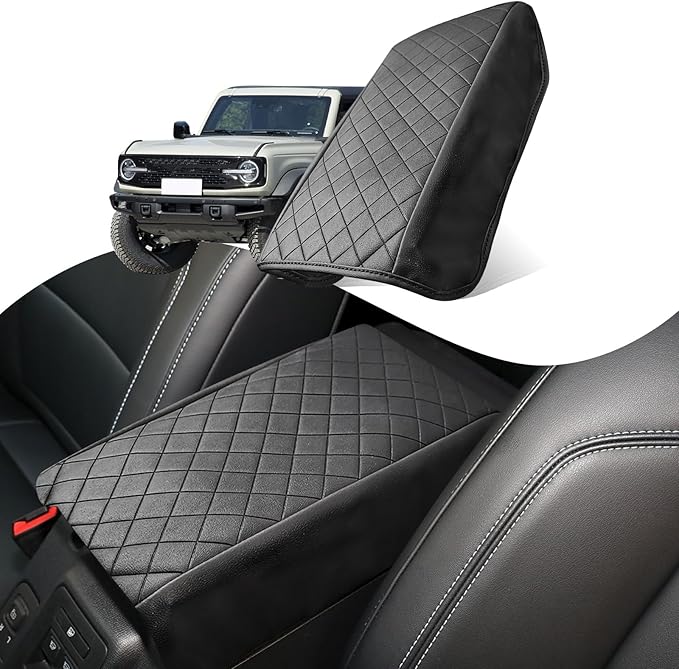 Center Console Cover Compatible with Ford Bronco 2021-2025 2/4 Doors Leather Armrest Box Cushion Cover Middle Console Pad