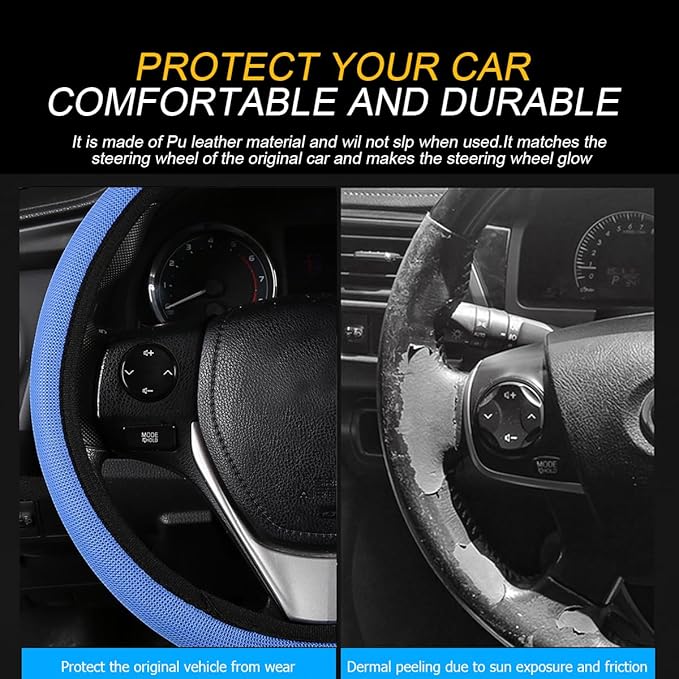 Car Steering Wheel Cover, Ice Silk Elastic Anti Slip Vehicle Protector, Breathable Easy Carry Automotive Interior Protective Wrap Accessories, Universal for SUV, Sedan, Truck (Dark Blue)